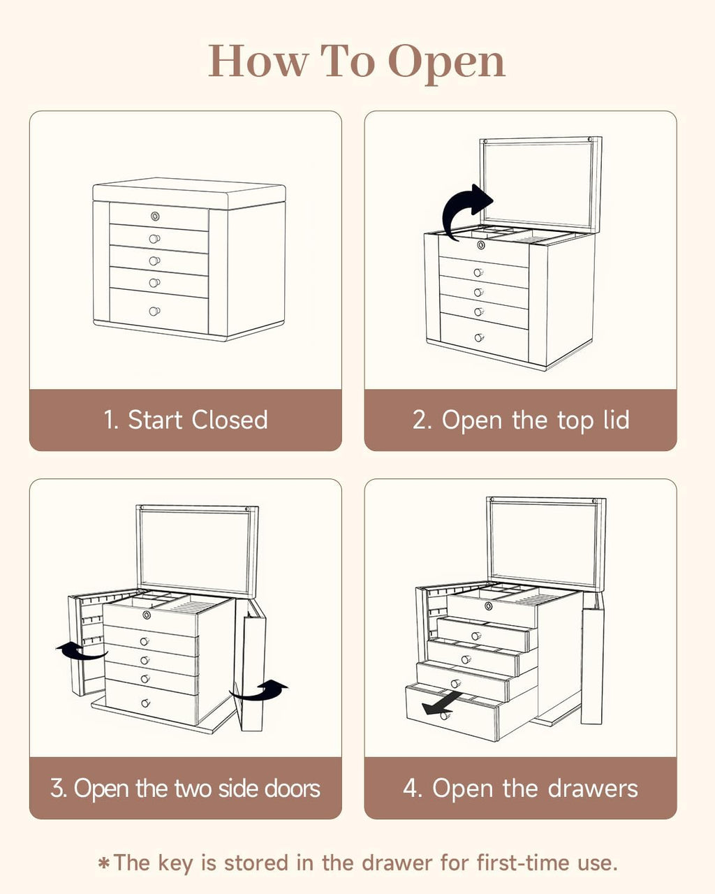Black Walnut Wooden Jewelry Box Wood Jewelry Organizer with 2 Side Doors Mirror Lockable Classical Style for Watch Necklace Ring Earring Storage, Ideal Gift-5 Layer