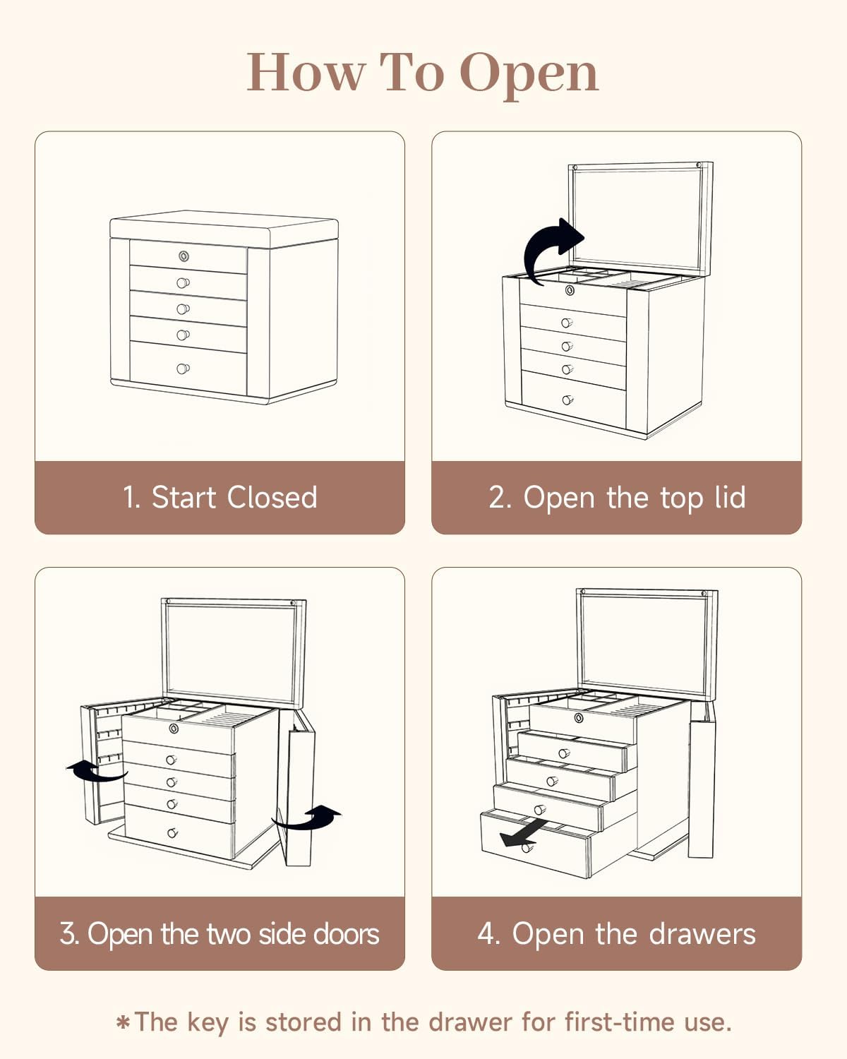Black Walnut Wooden Jewelry Box Wood Jewelry Organizer with 2 Side Doors Mirror Lockable Classical Style for Watch Necklace Ring Earring Storage, Ideal Gift-5 Layer