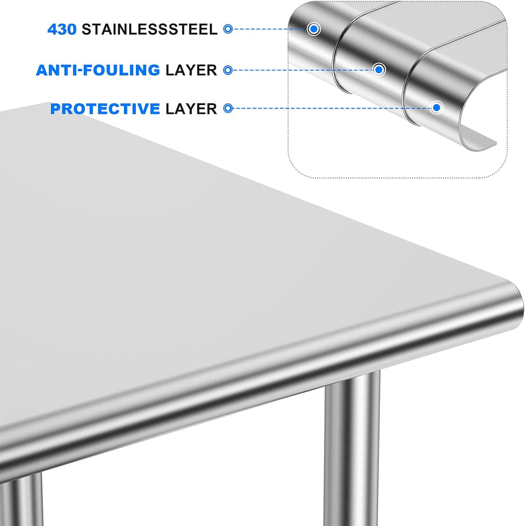 Stainless Steel Table for Prep & Work, 30x48 Inches, Metal Commercial Heavy Duty Table with Adjustable Under Shelf for Restaurant, Home and Hotel
