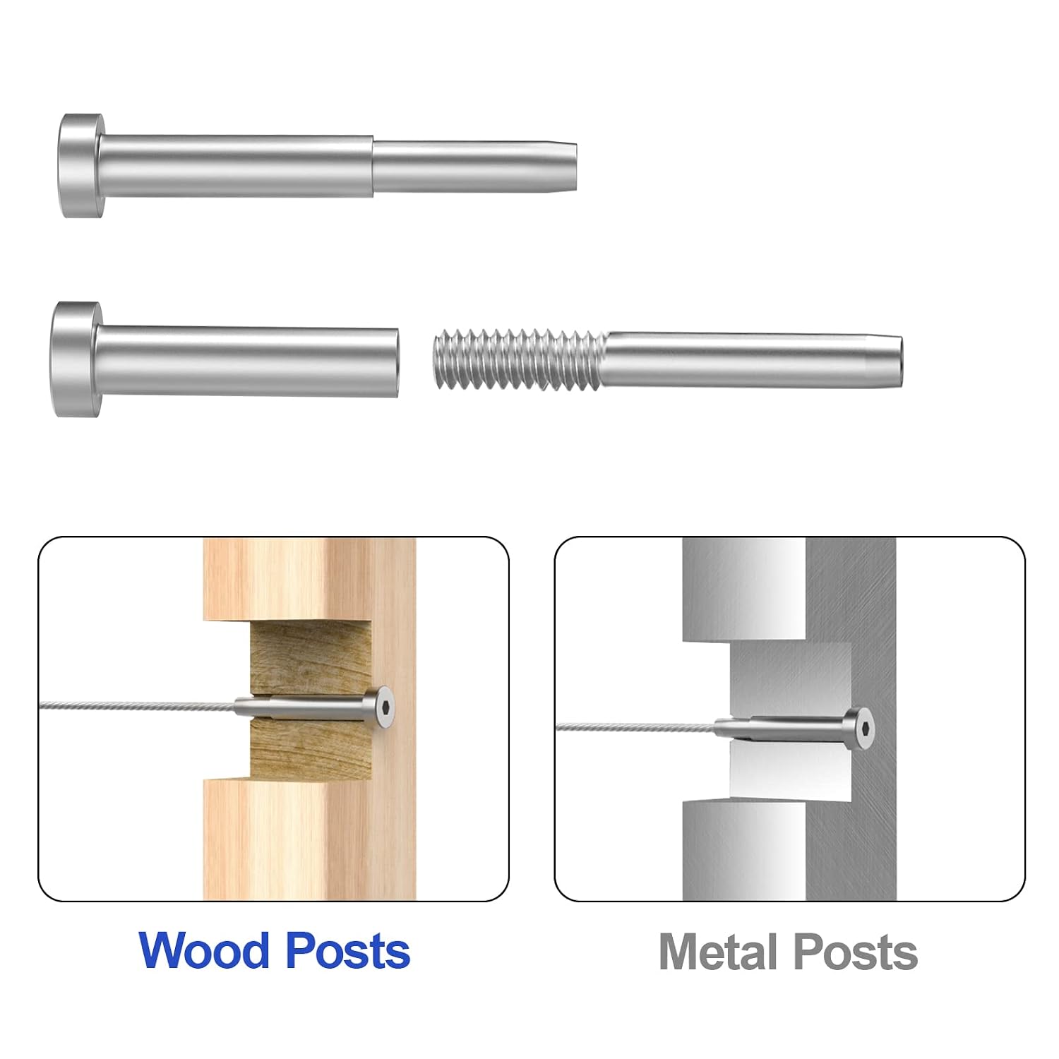 CKE 40 Pack Stainless Steel Invisible Receiver and Swage Stud End for 3/16 Inch Cable Railing, Deck Stair Threaded End Fitting for Wood & Metal Post