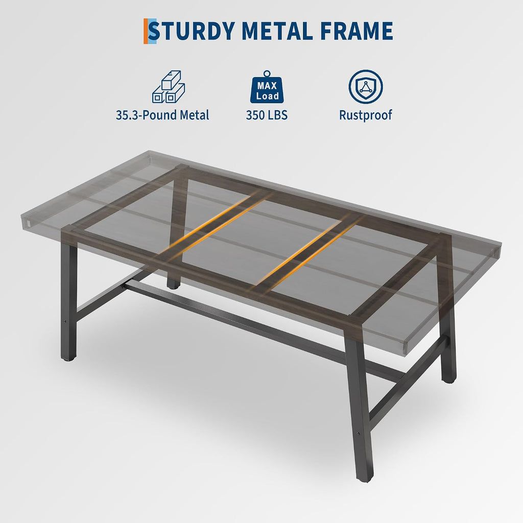 GarveeHome Industrial Dining Table for 6-8 People, 70.87' Long Large Kitchen Table with Sturdy Metal Frame, Rectangular Counter for Dinner, Kitchen, Dining Room (Black, 71' Non-extendable)
