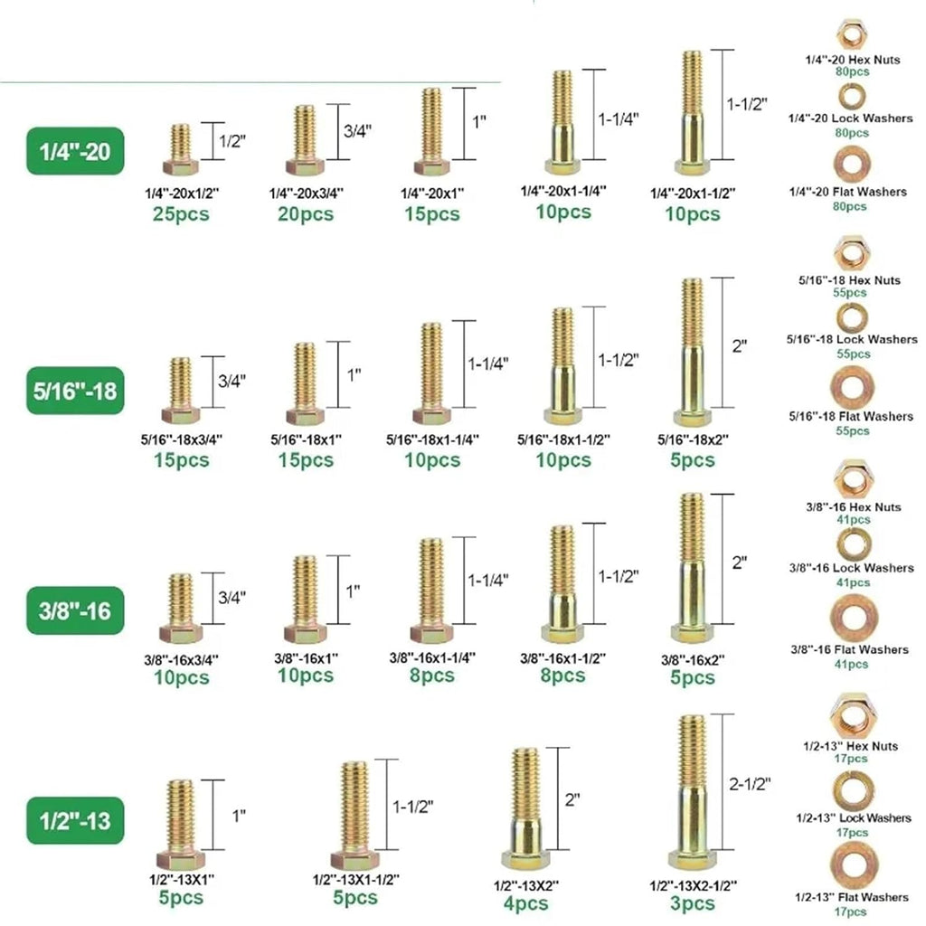 Nut & Bolt Sets Grade 8 Heavy Duty Bolt Kit(566pcs Gold)