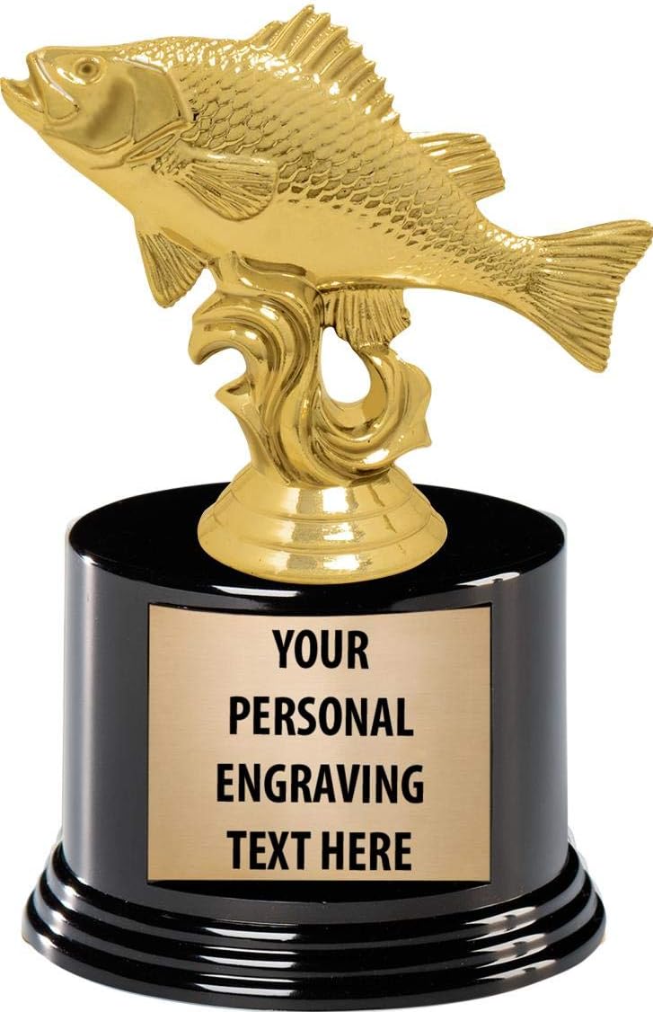 Crown Awards Fish Trophies with Custom Engraving, 5.5' Personalized Gold Perch Fish Trophy On Deluxe Round Base