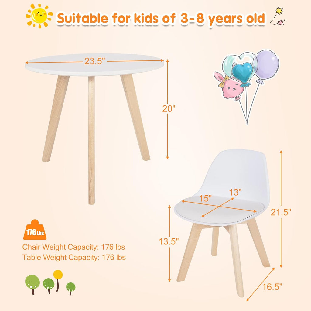 Costzon Kids Table and Chair Set, 3 PCS Wood Activity Play Table w/Padded Seat & Wood Legs for Arts, Crafts, Reading, Preschool, Kindergarten, Playroom, Mid Century Modern Toddler Table and Chairs