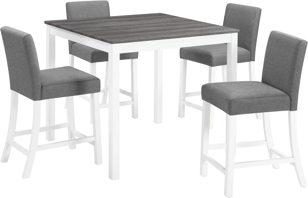 LUMISOL 5-Piece Dining Table Set, Farmhouse Counter Height Dining Table Set with 4 Upholstered Chairs, Wooden Table and Chairs Set for Kitchen, Dining Room, Grey+White