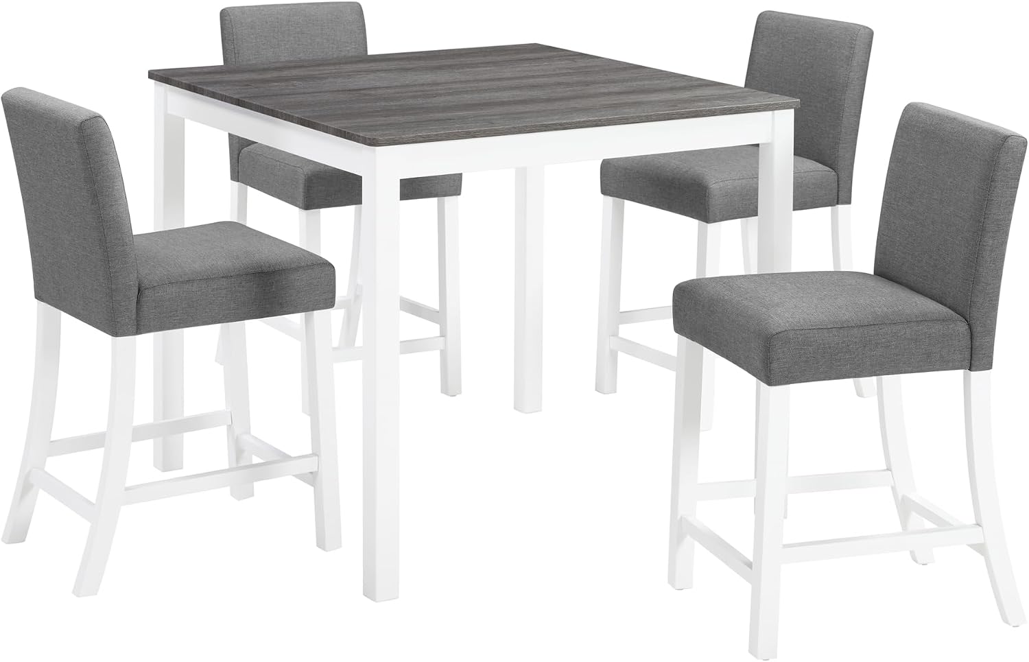 LUMISOL 5-Piece Dining Table Set, Farmhouse Counter Height Dining Table Set with 4 Upholstered Chairs, Wooden Table and Chairs Set for Kitchen, Dining Room, Grey+White