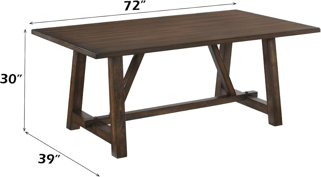 72'' Wood Rectangular Dining Table Kitchen Dinner Table, Retro Modern Mid-Century Style, Dark Oak