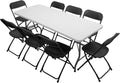 VINGLI 6 FT Plastic Folding Table Set with 8 Black Folding Chairs for Picnic, Event, Training, Outdoor Activities, at Home and Commercial Use