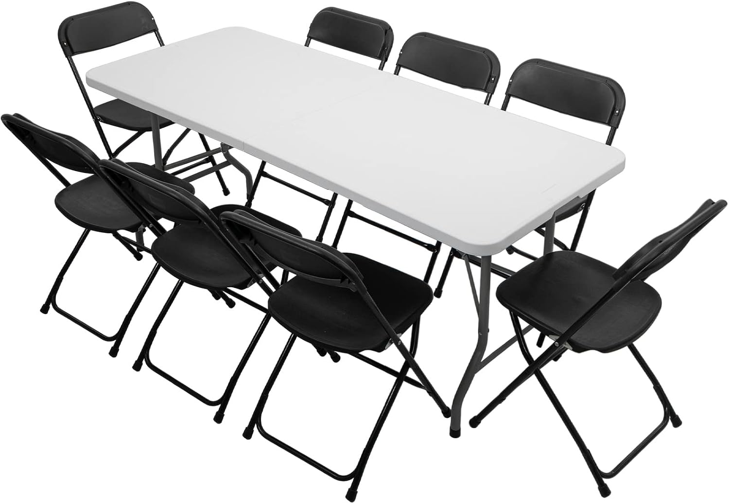 VINGLI 6 FT Plastic Folding Table Set with 8 Black Folding Chairs for Picnic, Event, Training, Outdoor Activities, at Home and Commercial Use