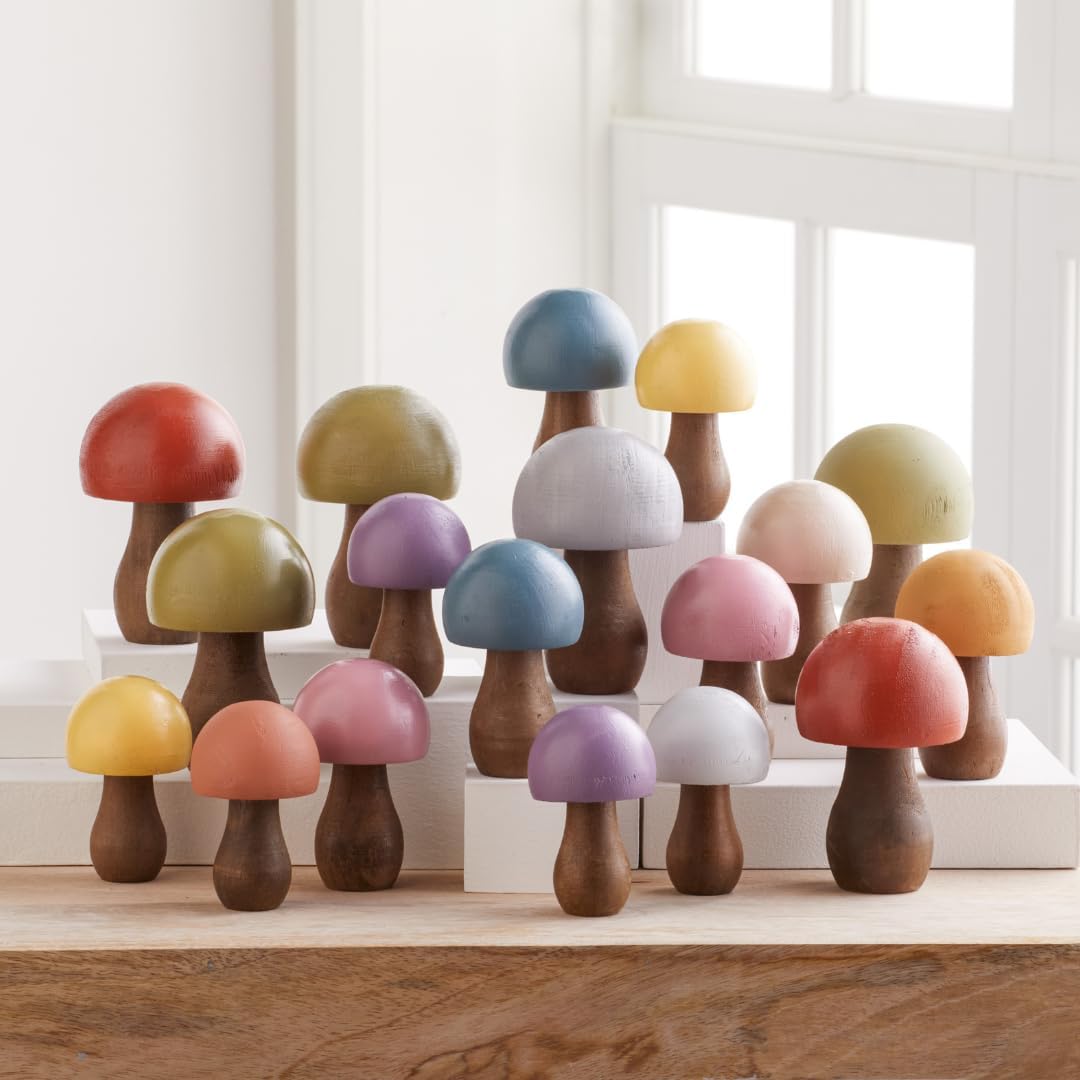 Your Heart's Content Wood Mushrooms Set of 18, Custom Colors, Charming Nature Inspired Gift, cottagecore, Hand Painted, Wooden Mushrooms, Whimsy, Home Decor, Hand Painted, (Paint Set of 18)