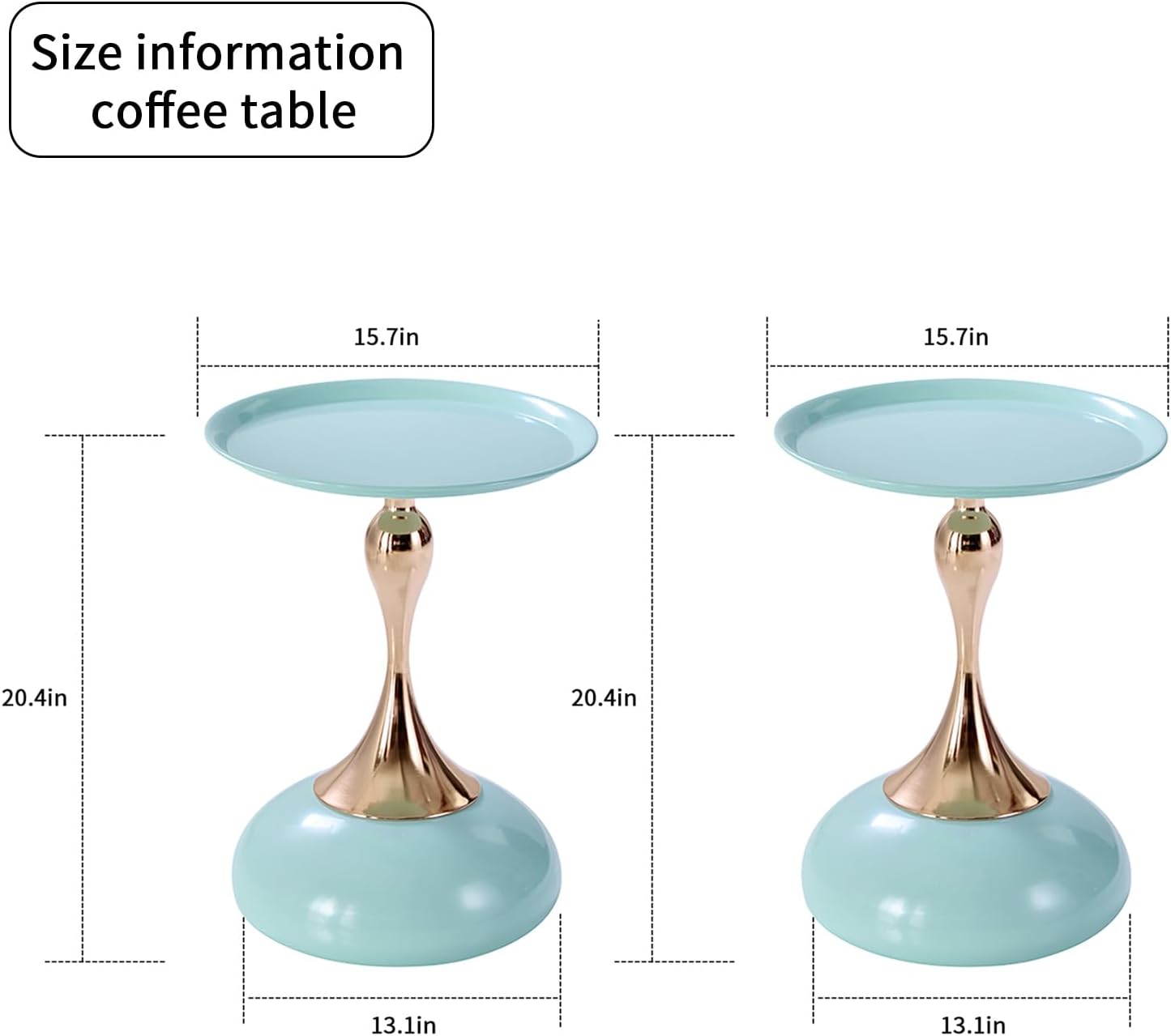 2-Pack Light Green Sleek Hourglass Side Table - Modern Stylish Accent Table with Glossy Finish & Metallic Detail - Ideal Decor for Living Room, Bedroom & Home Spaces