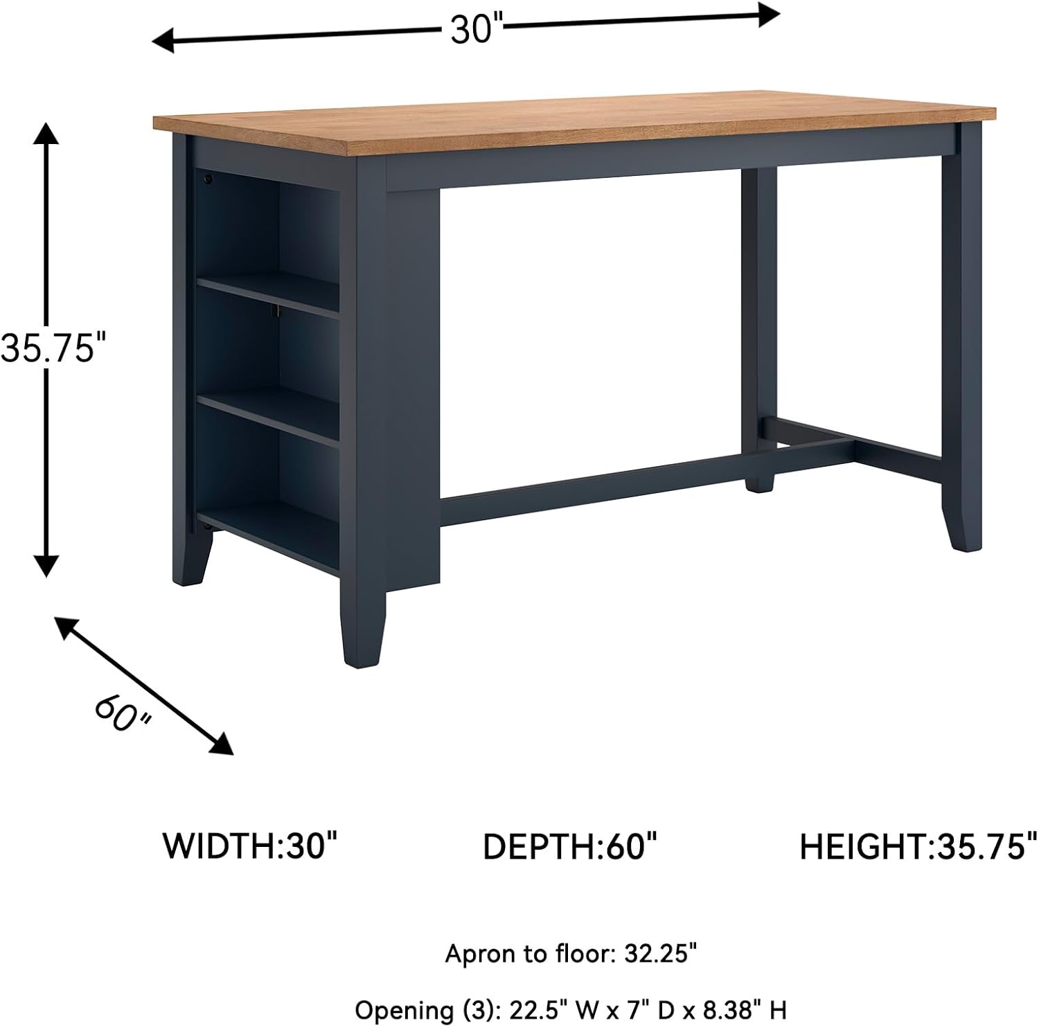 Signature Design by Ashley Gesthaven Modern Counter Height Dining Table with 3 Shelves and Trestle Base, Light Brown & Blue