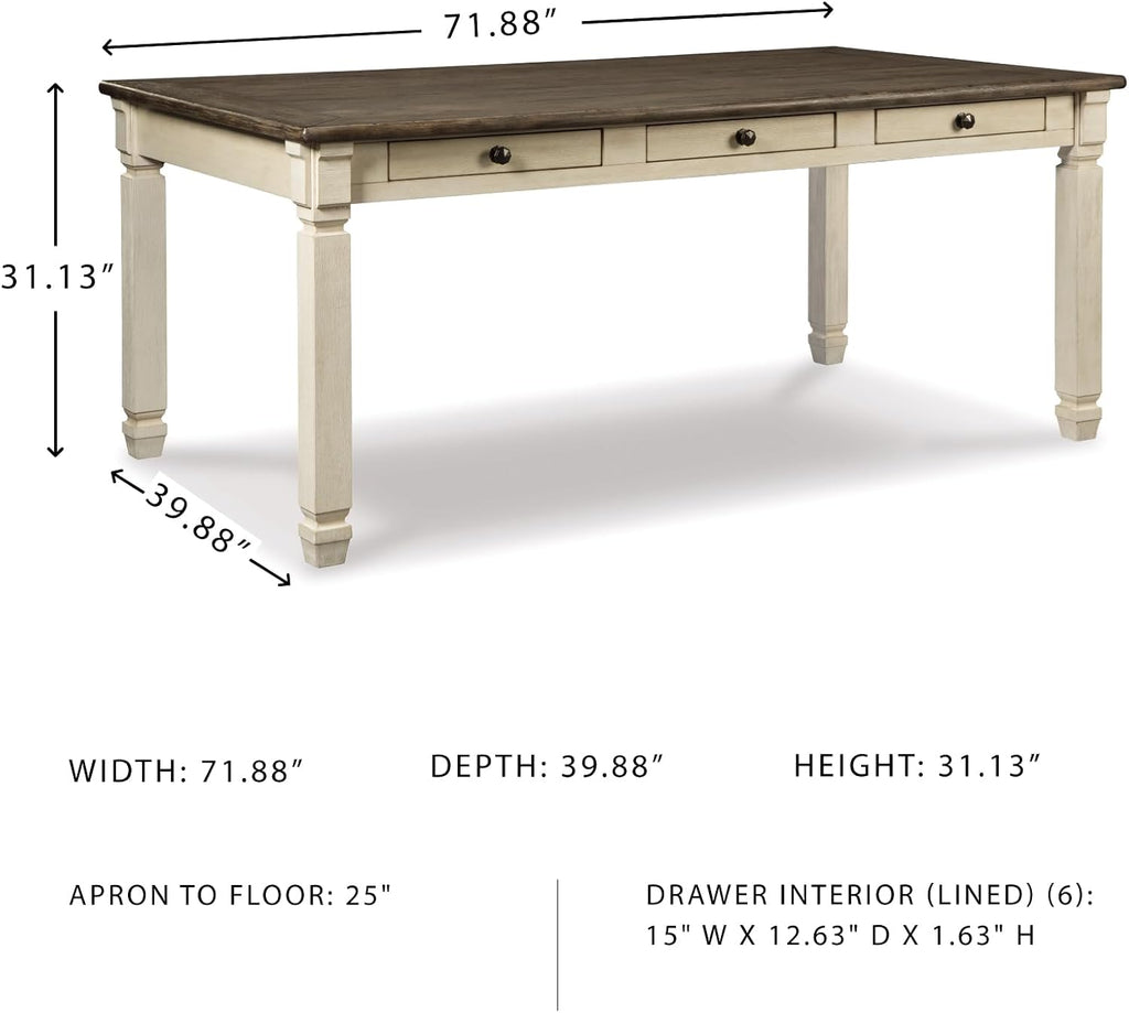 Signature Design by Ashley Bolanburg Dining Table, 2-Tone Farmhouse Style With 6 Built-In Storage Drawers, Wood & Engineered Wood Construction, Seats Up To 6, White/Brown