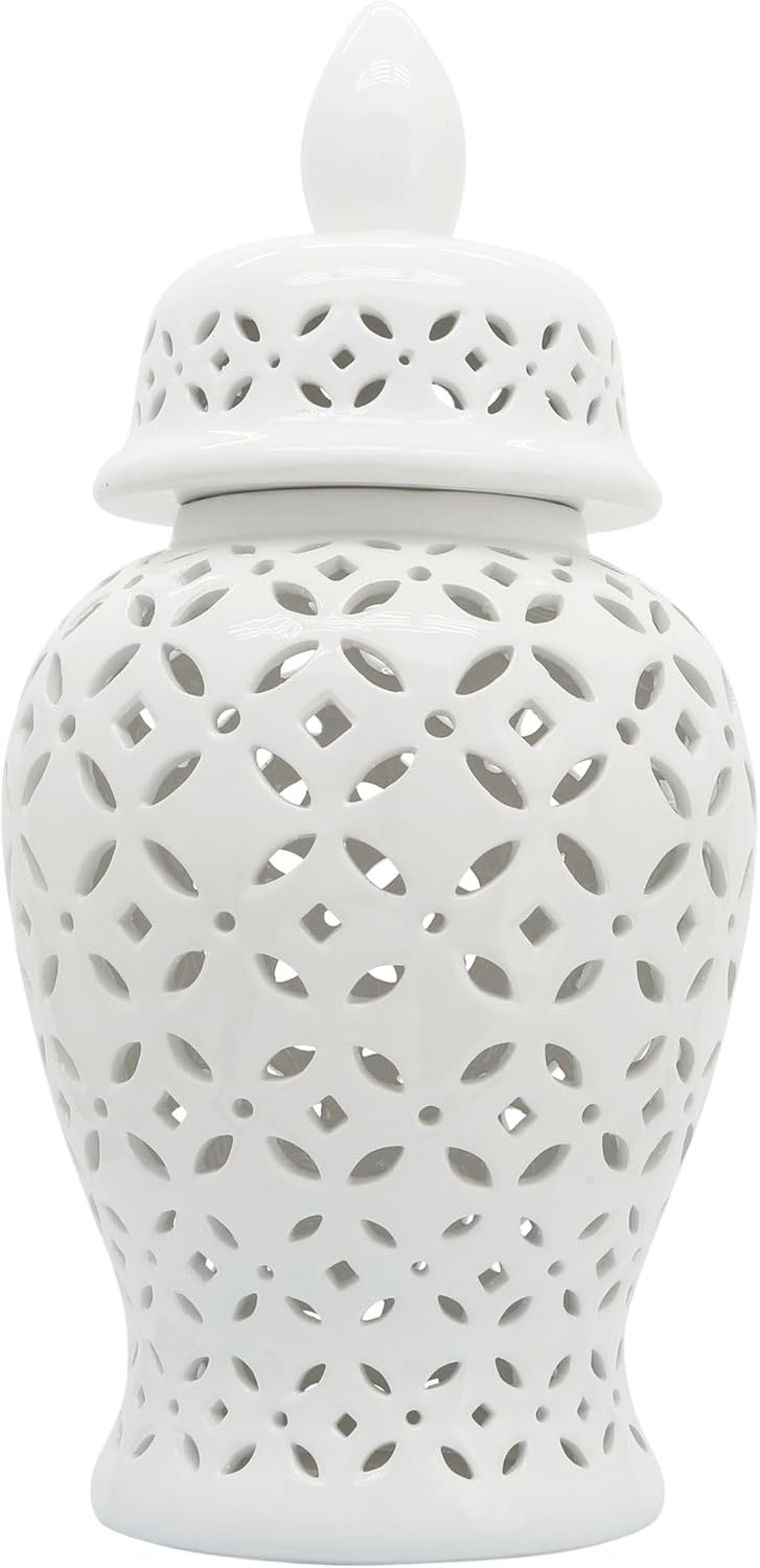 Elegant Pattern Ceramic Vase for Living Room and Home Decor - Chinoiserie House Accent for Dining Room Table Decor - Decorative Flower Vase for Room, Bedroom, or Office Display - 24', White