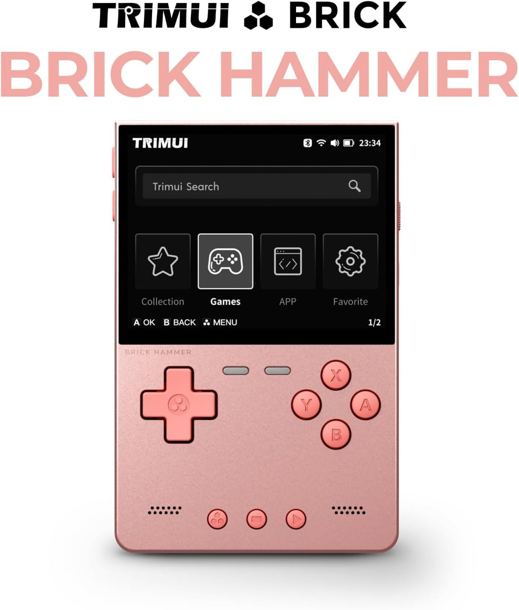 Trimui Brick Hammer Metal Body Handheld Game Console Retro Gaming Handheld 3000mah Battery Allwinner A133p 3.2' IPS RGB Lighting Vibration Pink