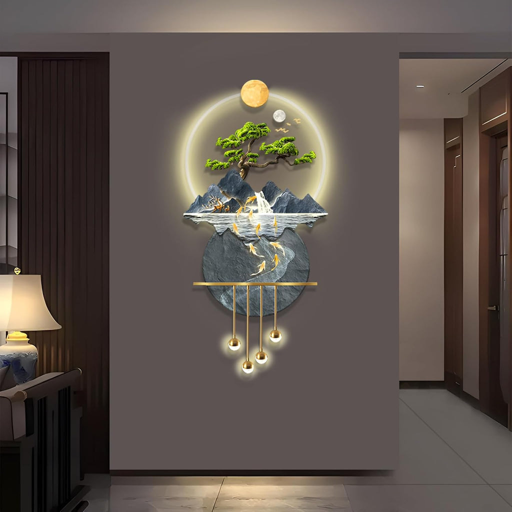 LED Light Decor Wall Art, 3D Art Wall Decor with Light, Decors Walls Sculptures Large 3D Art, Decors Walls Sculptures Lighting Modern, Plug-in Power Supply, Blue D, 23x47in