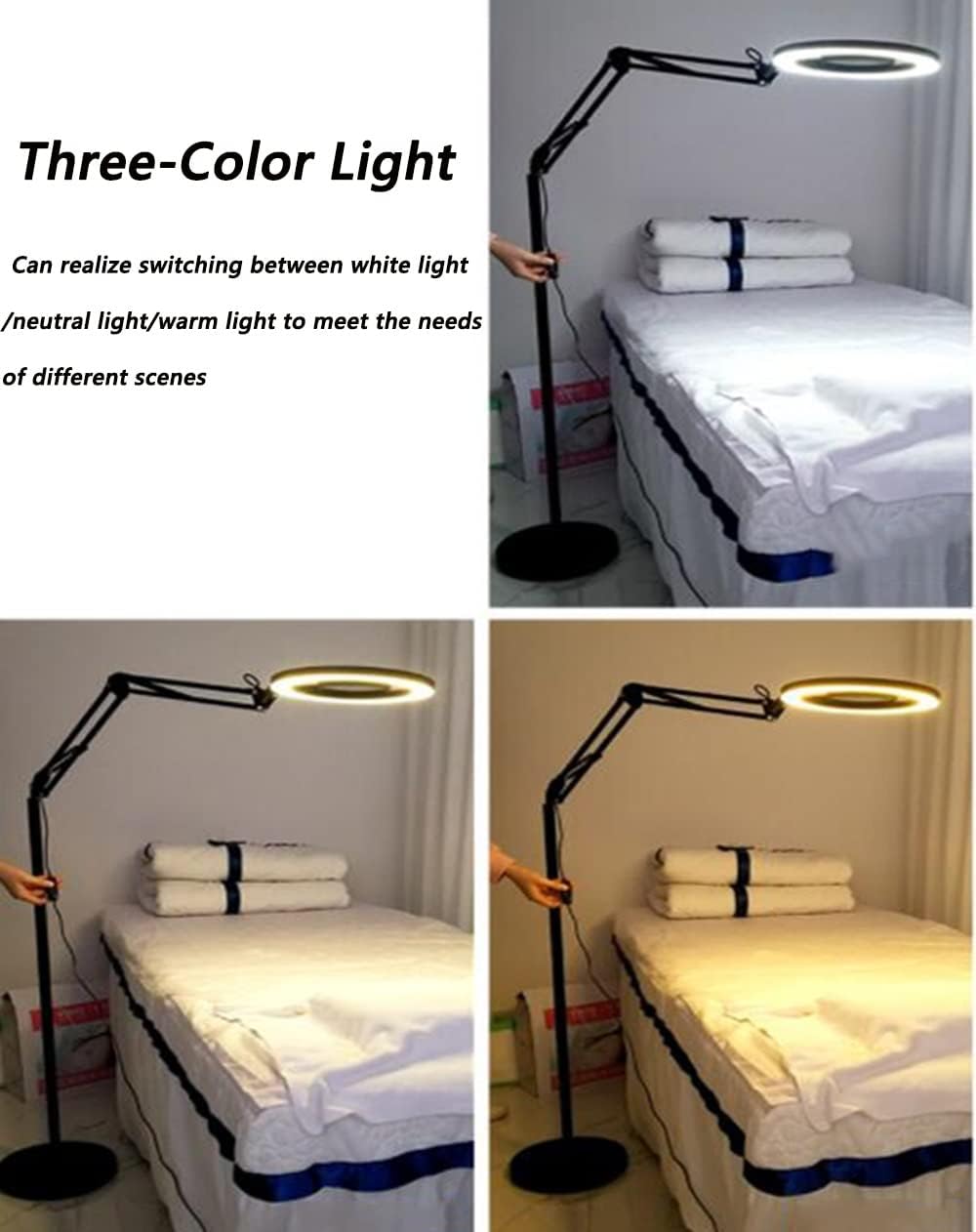 LED Beauty Magnifying Lamp, Super Bright Stepless Dimmable Magnifying Glass with Light, Adjustable Metal Swing Arm Magnifier Lamp for Tattoo, Manicure, Reading, Sewing, Crafts, Repair