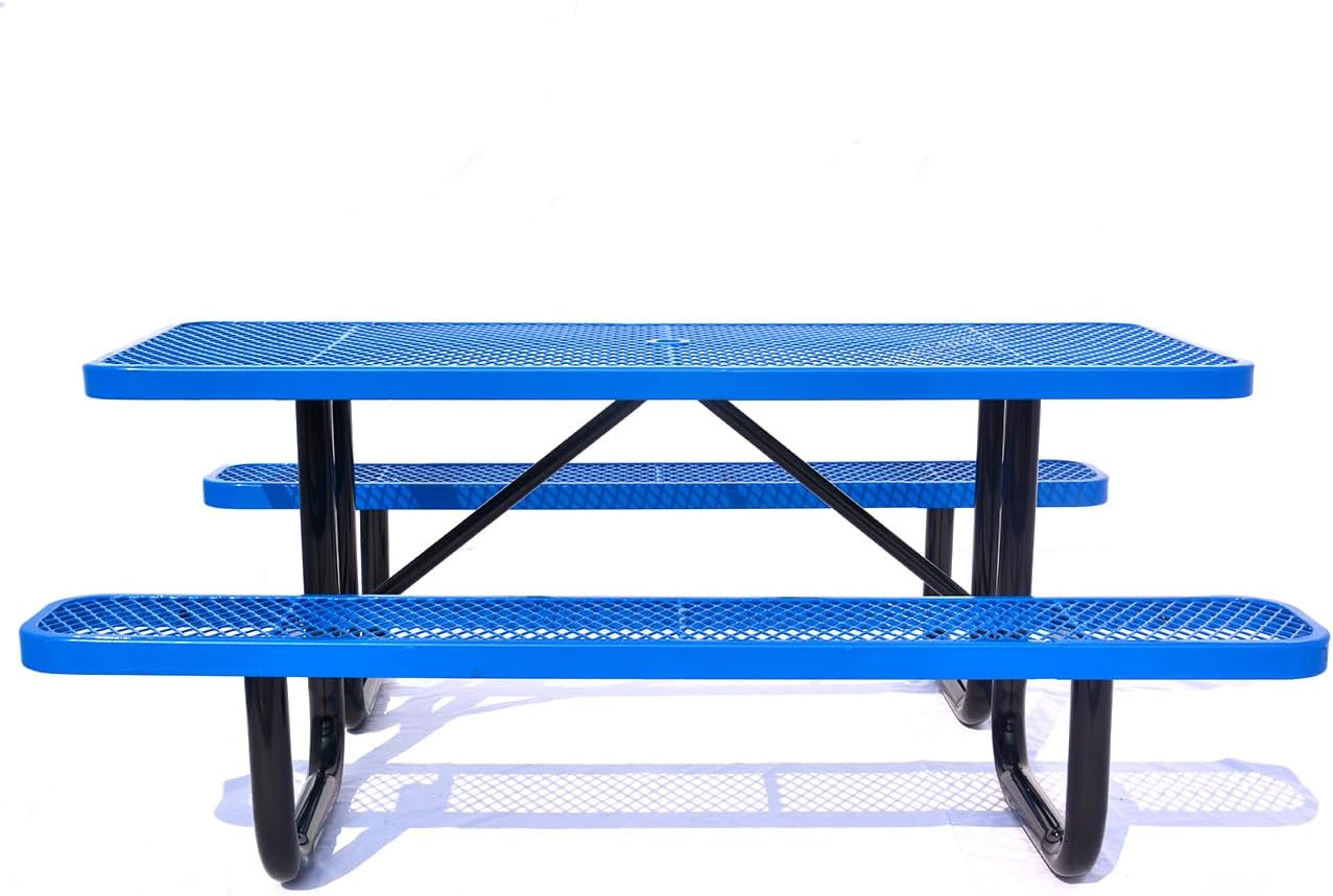 Heavy Duty 6' Rectangular Picnic Table, Expanded Metal,(72' Long) (Blue)