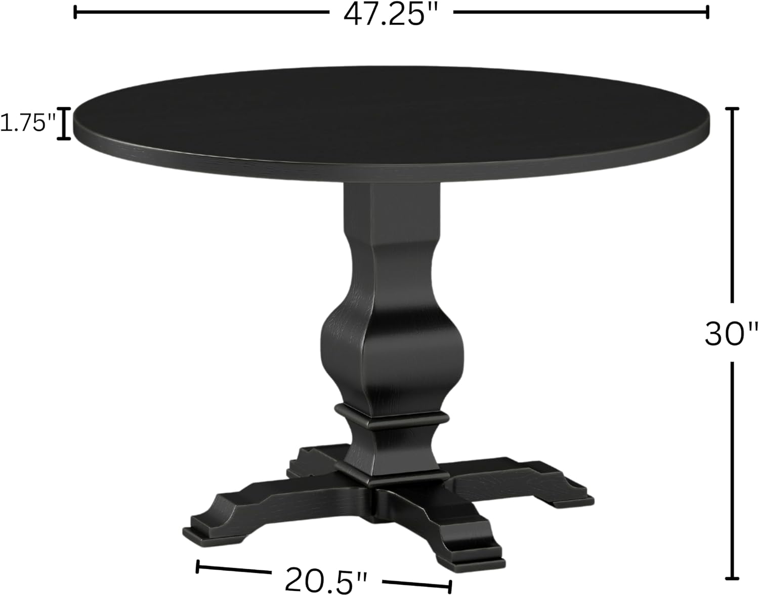 Roundhill Furniture Havre Pedestal Base Round Dining Table, Black