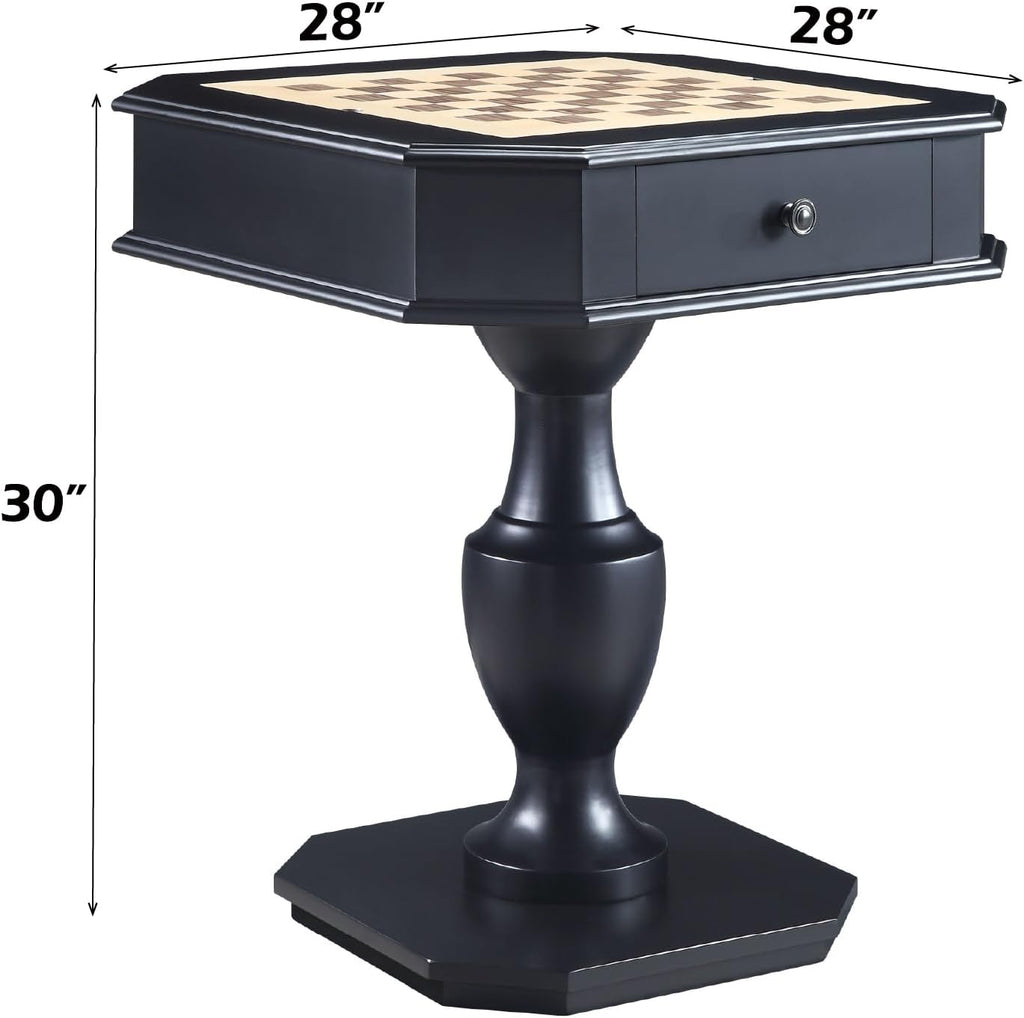 Chess Table, Reversible Chess Checker Game Table with 2 Drawers for Family Entertainment Room, 3-in-1 Square Game Tray for Chess Checker Backgammon, Black