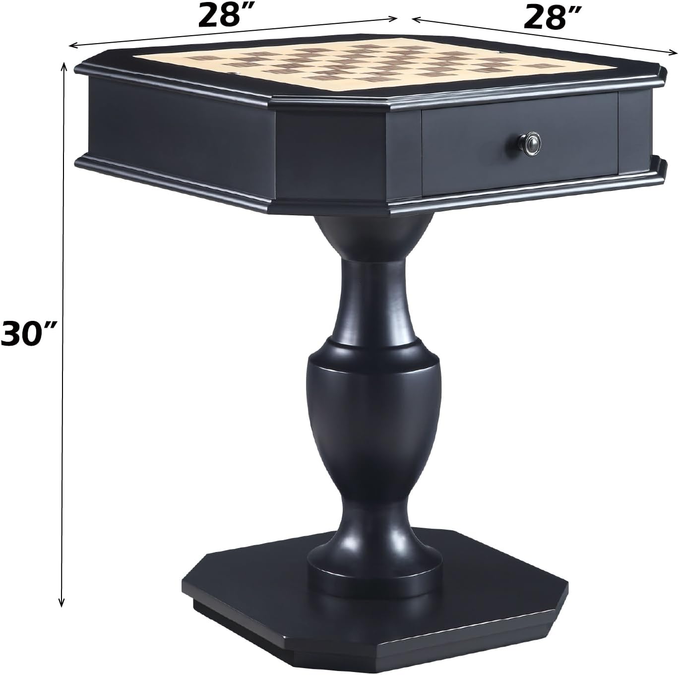 Chess Table, Reversible Chess Checker Game Table with 2 Drawers for Family Entertainment Room, 3-in-1 Square Game Tray for Chess Checker Backgammon, Black