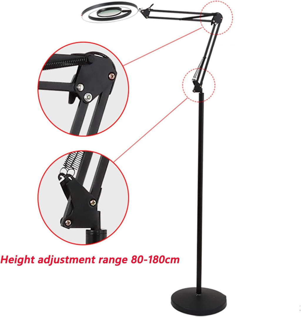 LED Beauty Magnifying Lamp, Super Bright Stepless Dimmable Magnifying Glass with Light, Adjustable Metal Swing Arm Magnifier Lamp for Tattoo, Manicure, Reading, Sewing, Crafts, Repair