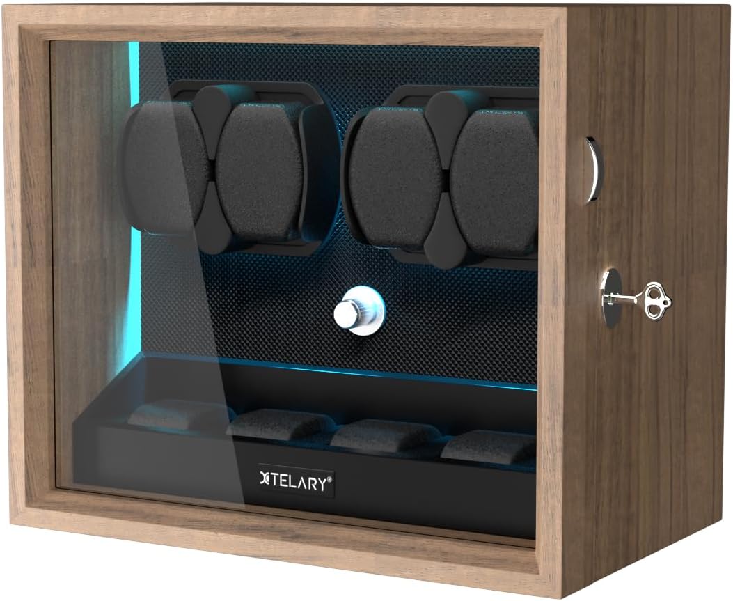 XTELARY Lockable Automatic Watch Winder - 4/6/8/12 Watch Storage, 4 Rotation Modes, Quiet Motor, Backlight