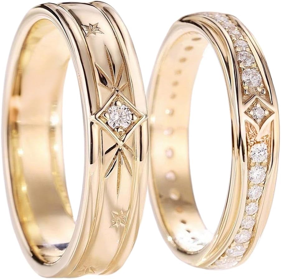 SISGEM Moissanite Couple Rings Set, 10K 14K 18K Solid Gold Moissanite Wedding Rings for Him And Her, Vintage Leaf/Branch Wedding Bands Matching Couple Rings Anniversary Jewelry Gift for Women And Men