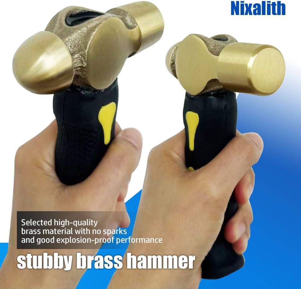 Nixalith 3PCS Brass Stubby Hammer Set, 16oz Brass Ball Pein Hammer, Stubby Ball Peen Mallet,Length 15.5cm,Good for Jewelry Making, Ideal for Home, Auto Repair, Carpentry and Crafting