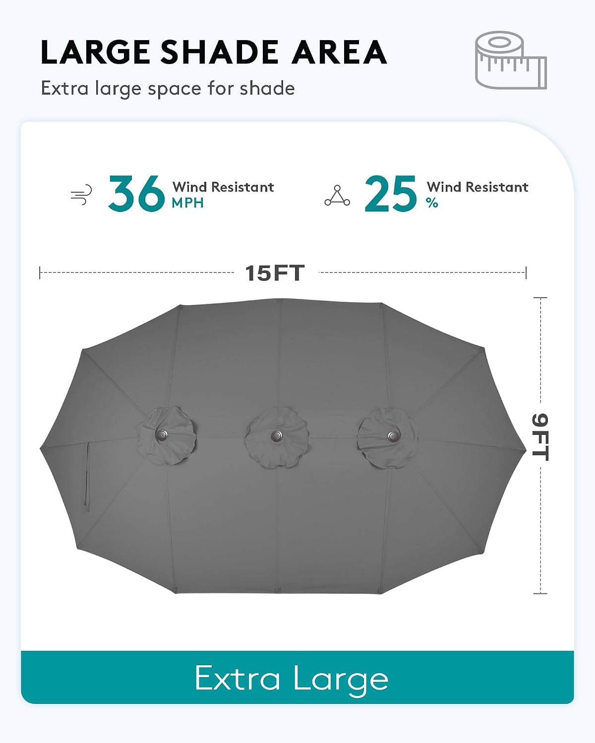 SERWALL 8-Piece Patio Dining Sets with 15FT Double Side Patio Umbrella, Outdoor HDPE Dining Furniture Set with Umbrella Hole Cut-Out Table and 6 Chairs, Gray（Umbreall Base not Included）