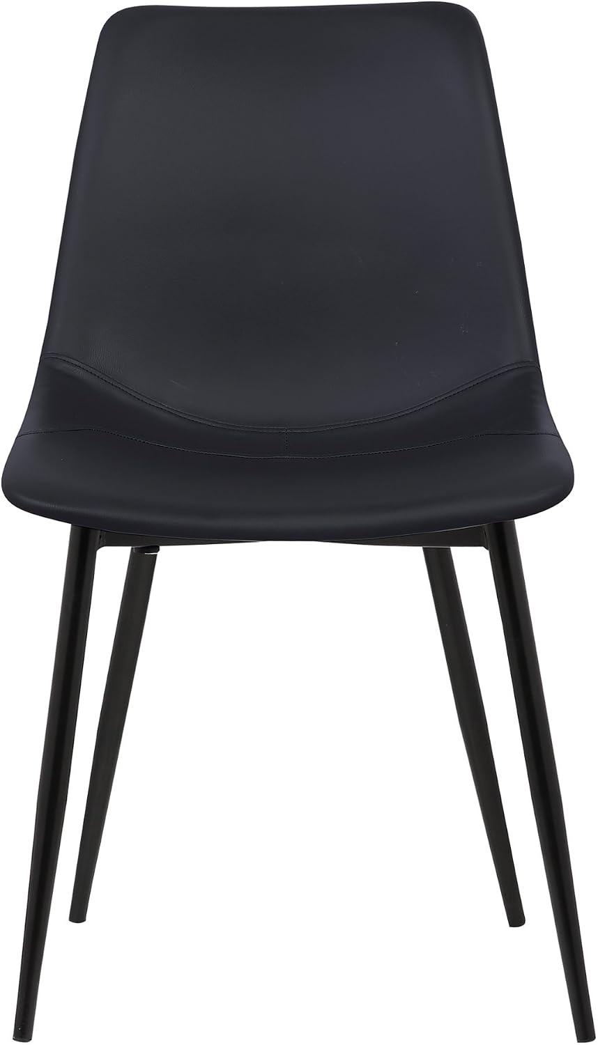 Armen Living Monte Mid Century Modern Dining Accent Chair for Table Kitchen Desk Vanity in Black Faux Leather with Black Metal Legs