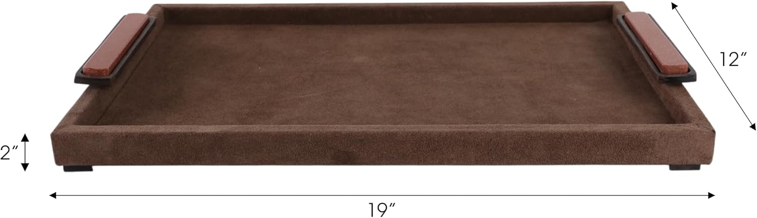 Suede Decorative Tray for Home Décor Accents – Serves as Bed, Jewelry, Trinket Tray Dish, or Bathroom Vanity Tray – House Decor Coffee Table Tray and Centerpiece Table Decorations – 2', Brown