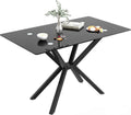 47.2' Black Glass Dining Table, Modern Kitchen Table for 4 People, Contemporary Rectangular Dining Room Dinner Tables with Black Glass Top & Black Metal X Legs for Kitchen Apartment
