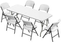 Elevon Folding Table Set with 6 White Folding Chairs,6 Feet Heavy Duty Fold-in-Half Utility Table Sets for Picnic, Event, Training, Outdoor Activities, at Home and Commercial Use