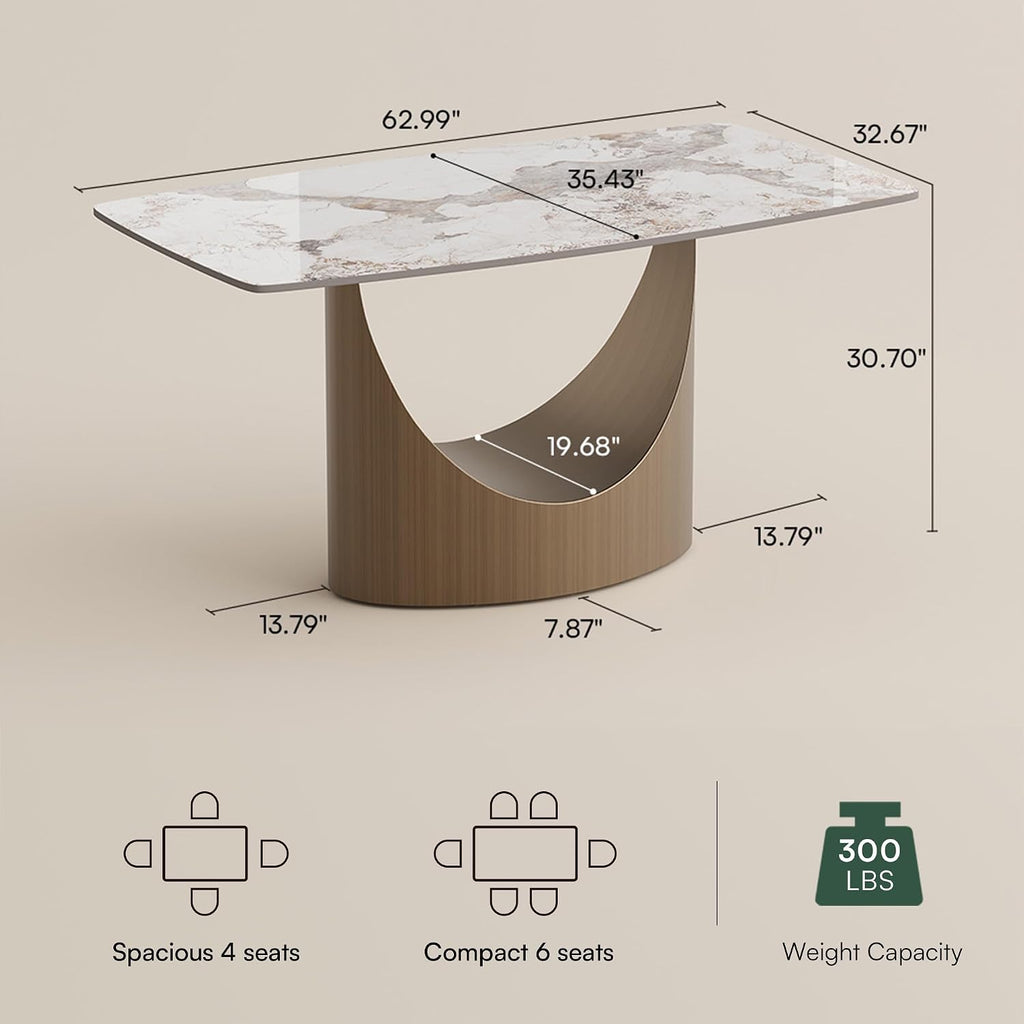POVISON 63' Hobart Dining Table for 4, Rectangular Dining Table, Glossy Pandora Sintered Stone Tabletop with Bronze Carbon Steel Base for Dining Room (Table Only)
