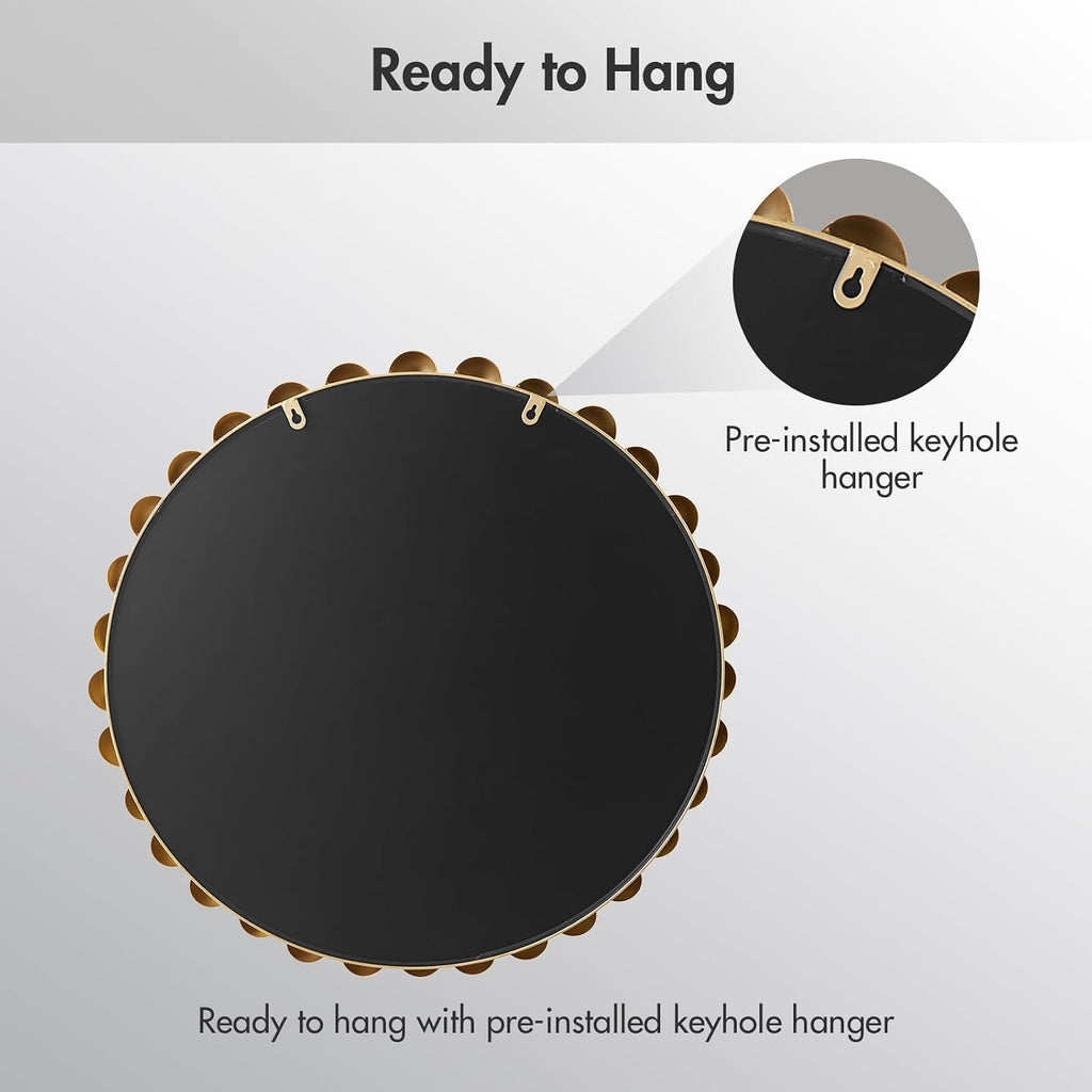 Madison Park 36 inch Gold Round Mirror, Round Mirrors for Wall Decor, Metal Frame Circle Mirrors for Bathroom, Living Room, Circle Wall Metal Art Mirror