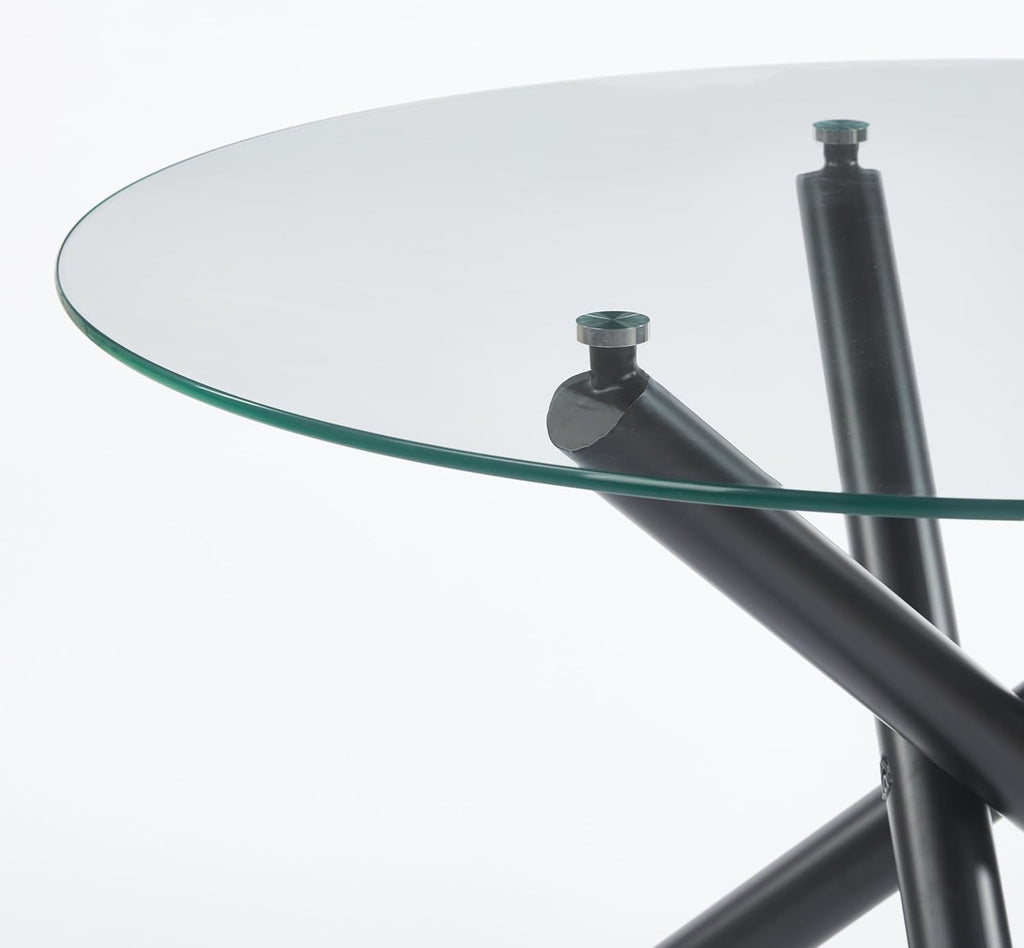 Round Glass Dining Table,Glass Dining Room Table with Metal Legs, Modern Glass Kitchen Table for Home, Kitchen, Dining Room