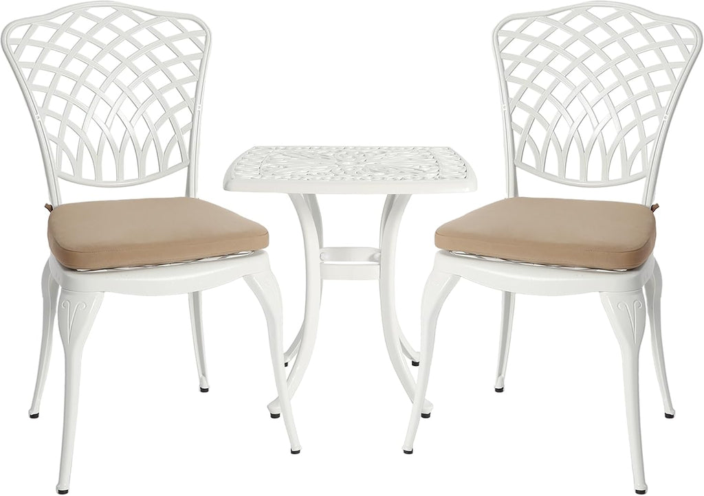 HOMEFUN Bistro Table and Chairs Set of 2 Outdoor 3 Piece Patio Set with Cushion Cast Aluminum Bistro for Garden Balcony, Durable Rust All-Weather Resistance