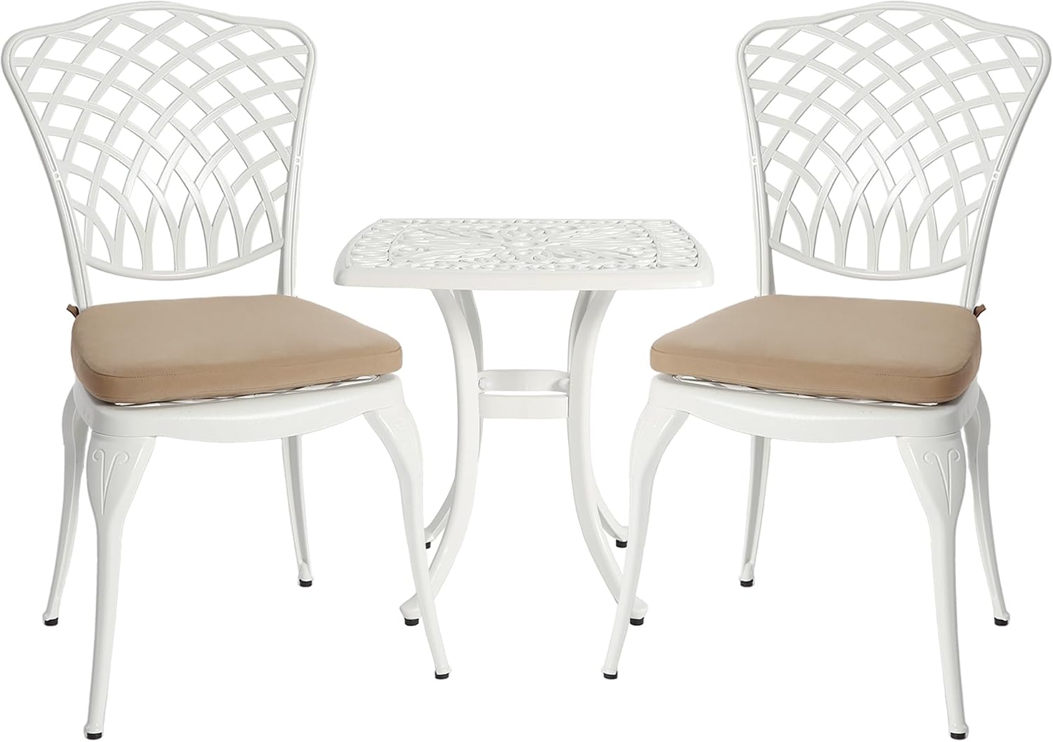 HOMEFUN Bistro Table and Chairs Set of 2 Outdoor 3 Piece Patio Set with Cushion Cast Aluminum Bistro for Garden Balcony, Durable Rust All-Weather Resistance