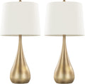 Grandview Gallery Pebble 29' Metal Table Lamps Set of 2, Desk Lamp, Bedside Lamps for Night Stands, White and Gold Lamps Set of 2
