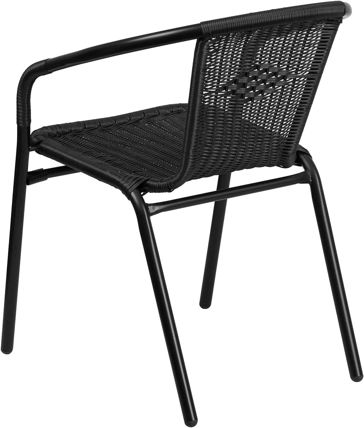 Flash Furniture Lila 28'' Square Glass Metal Table with Black Rattan Edging and 2 Black Rattan Stack Chairs