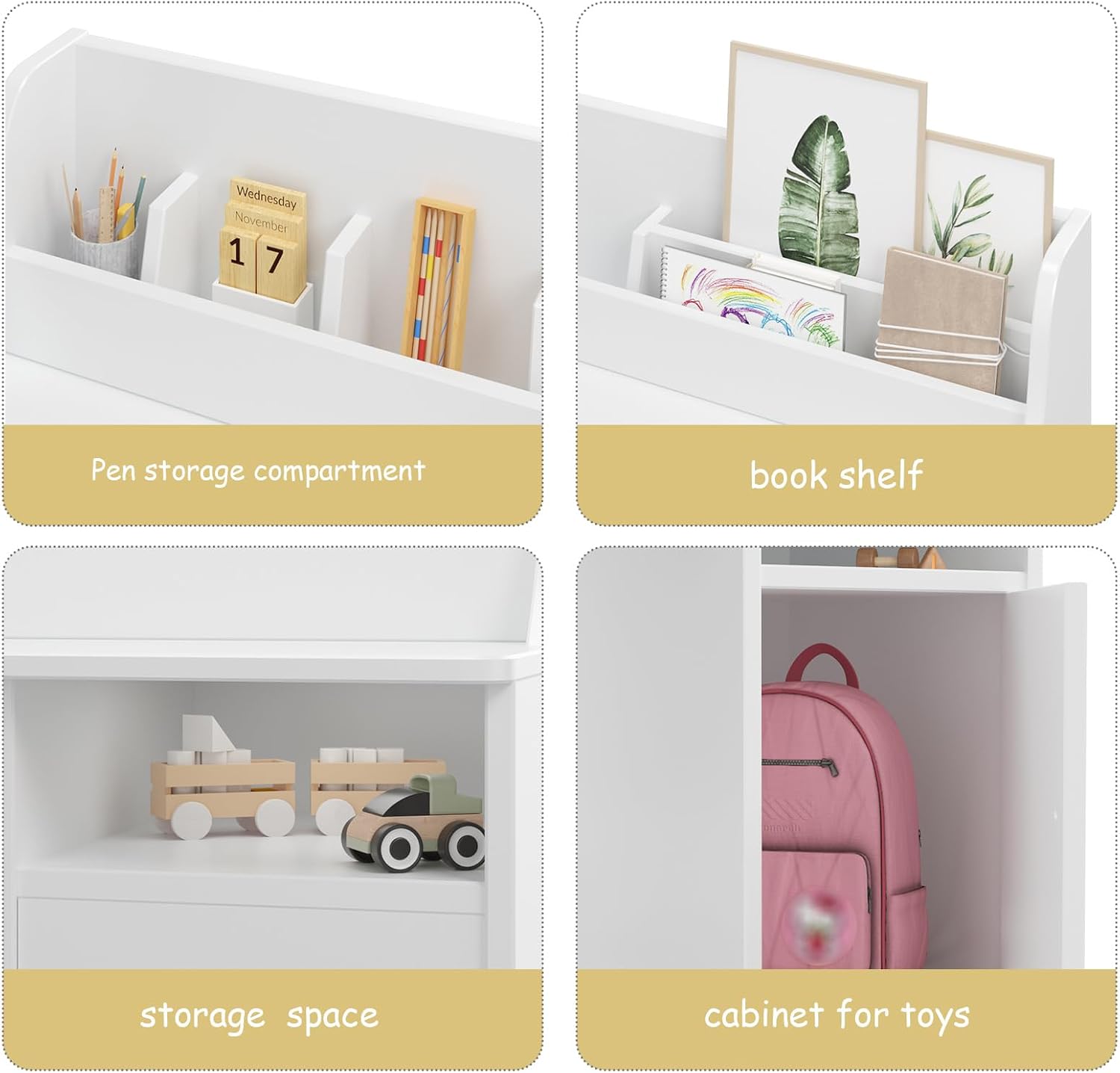 Kids Study Desk with Chair,Wooden Children Study Table, Kids Desk & Chair Sets with Hutch and Storage Cabinet for 3-12 Year Old, Student Writing Desk Computer Workstation for Kids Bedroom & Study Room