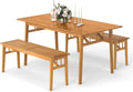Tangkula 3 Pieces Patio Dining Set, Acacia Wood Space Saving Outdoor Rectangular Picnic Table with 1.97' Umbrella Hole and 2 Benches, for Yard, Garden and Poolside