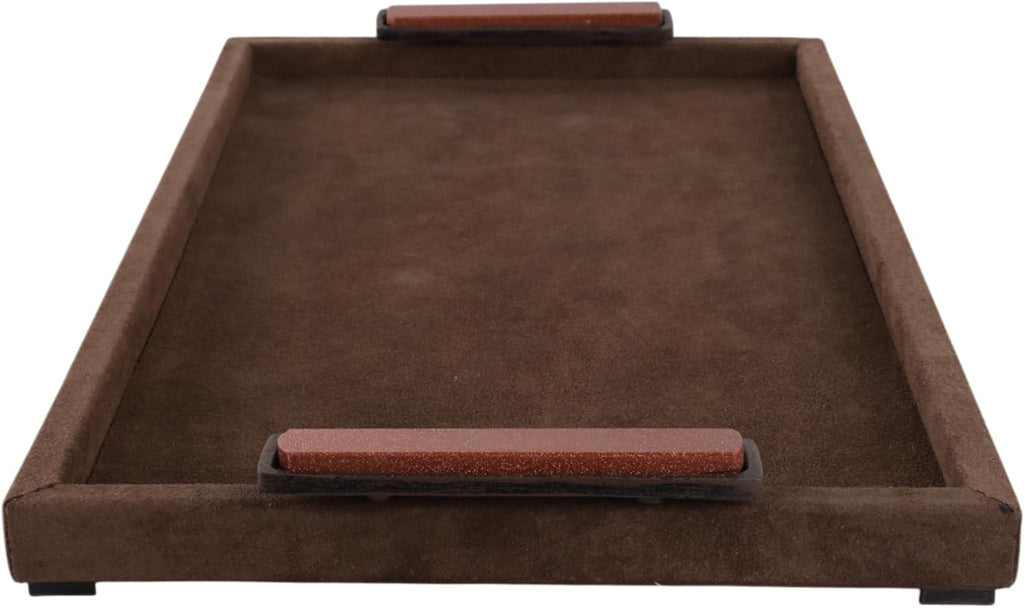 Suede Decorative Tray for Home Décor Accents – Serves as Bed, Jewelry, Trinket Tray Dish, or Bathroom Vanity Tray – House Decor Coffee Table Tray and Centerpiece Table Decorations – 2', Brown