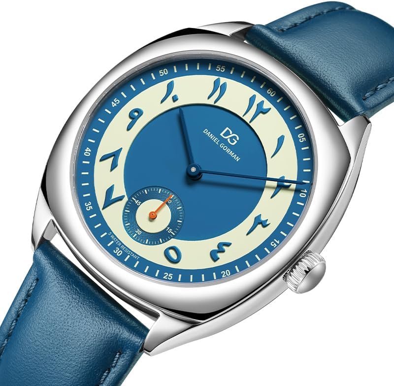 Men's Watch Couple Retro Two-Tone Dial - Raised Roman Numerals Small Seconds Subdial Genuine Leather Strap Waterproof Quartz Analog Wristwatches