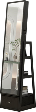 65' 360° Swivel Freestanding Storage Chest, Jewelry Cabinets with Interior Light, Utility Organizer with Lock for Home, Black