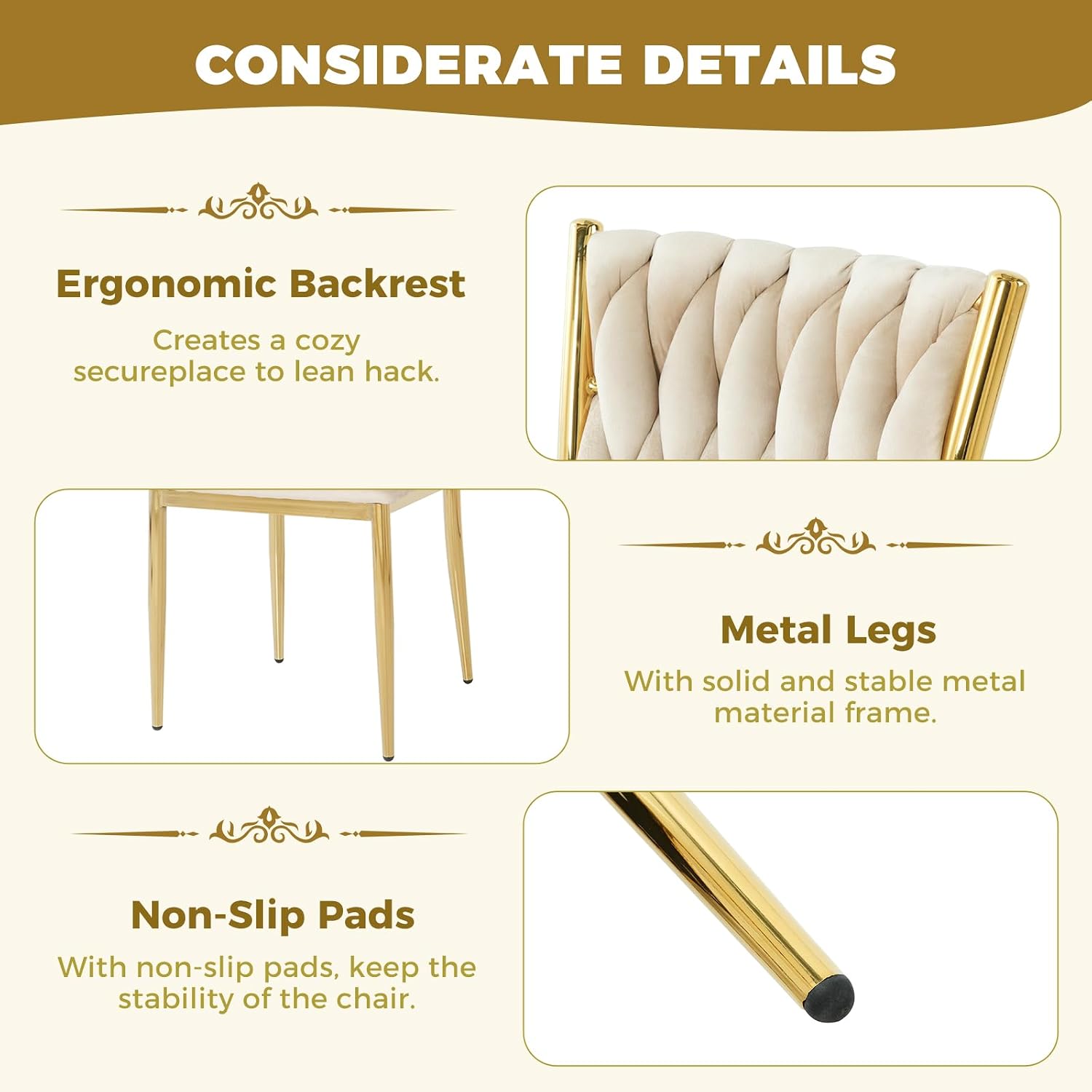 51'' Glass Dining Table Set for 4, Modern Rectangular Dining Room Table with Gold Metal Legs & 4 Upholstered Velvet Dining Chairs, Space-Saving Kitchen Table Set for Small Spaces, Apartment(Beige)