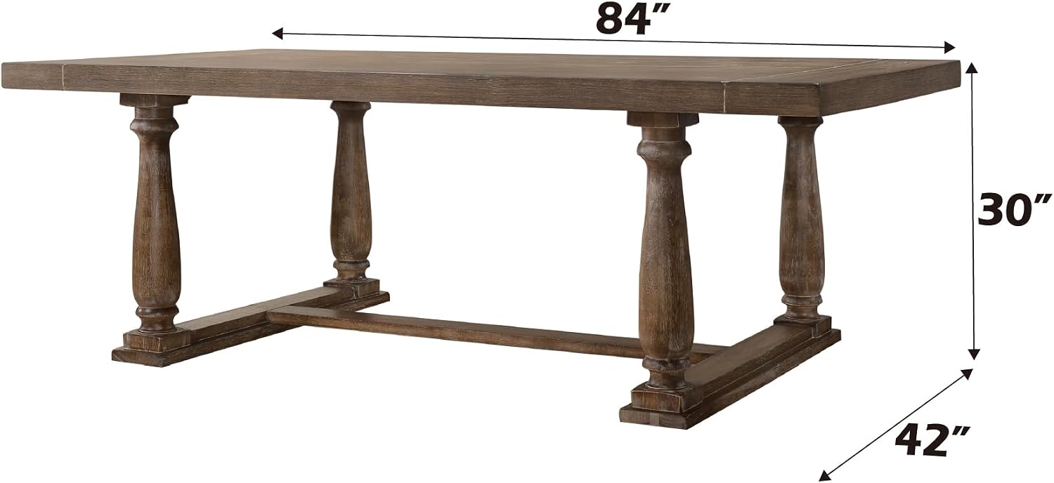 84'' Rectangular Dining Table Rustic Wood Kitchen Dinner Table, Retro Modern Mid-Century Style, Wooden Trestle Base, Oak