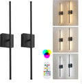 KARTOOSH 28.3 Inch 9 RGB Color Battery Operated Wireless Wall Sconces Set of Two, with Remote, Dimmable, Warm/Natural White/Daylight, Rotatable, LED Wall Light for Living Room, Bedroom, Black