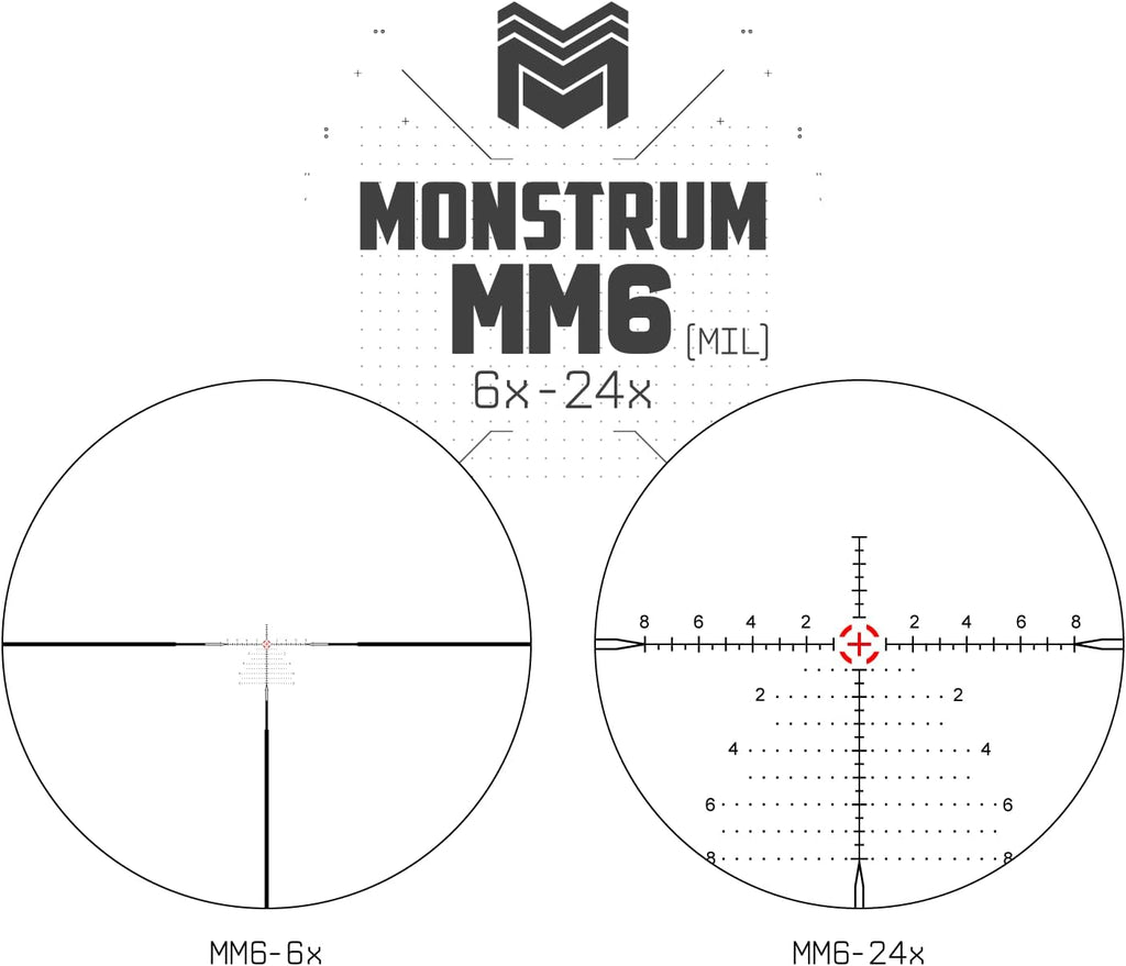 Monstrum Beast 6-24x50 FFP Rifle Scope | Featuring ED Glass, Adjustable Objective, Precision Turrets with Zero Stop, Daylight Bright Reticle, and Anti-Cant Scope Rings